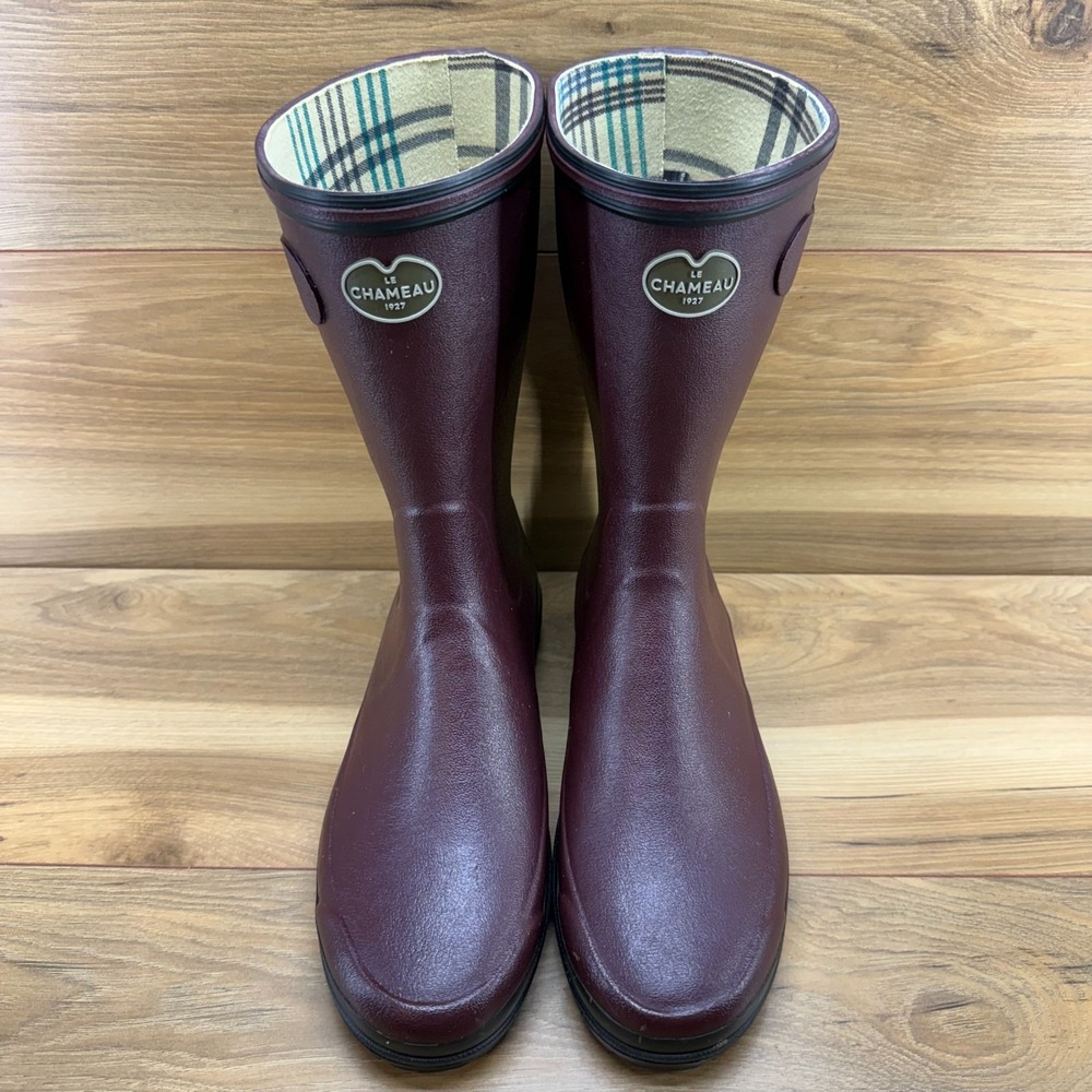 LE CHAMEAU Giverny Low Botillon Rain Boots 10 EU 41 Cherry Red Wellington Short